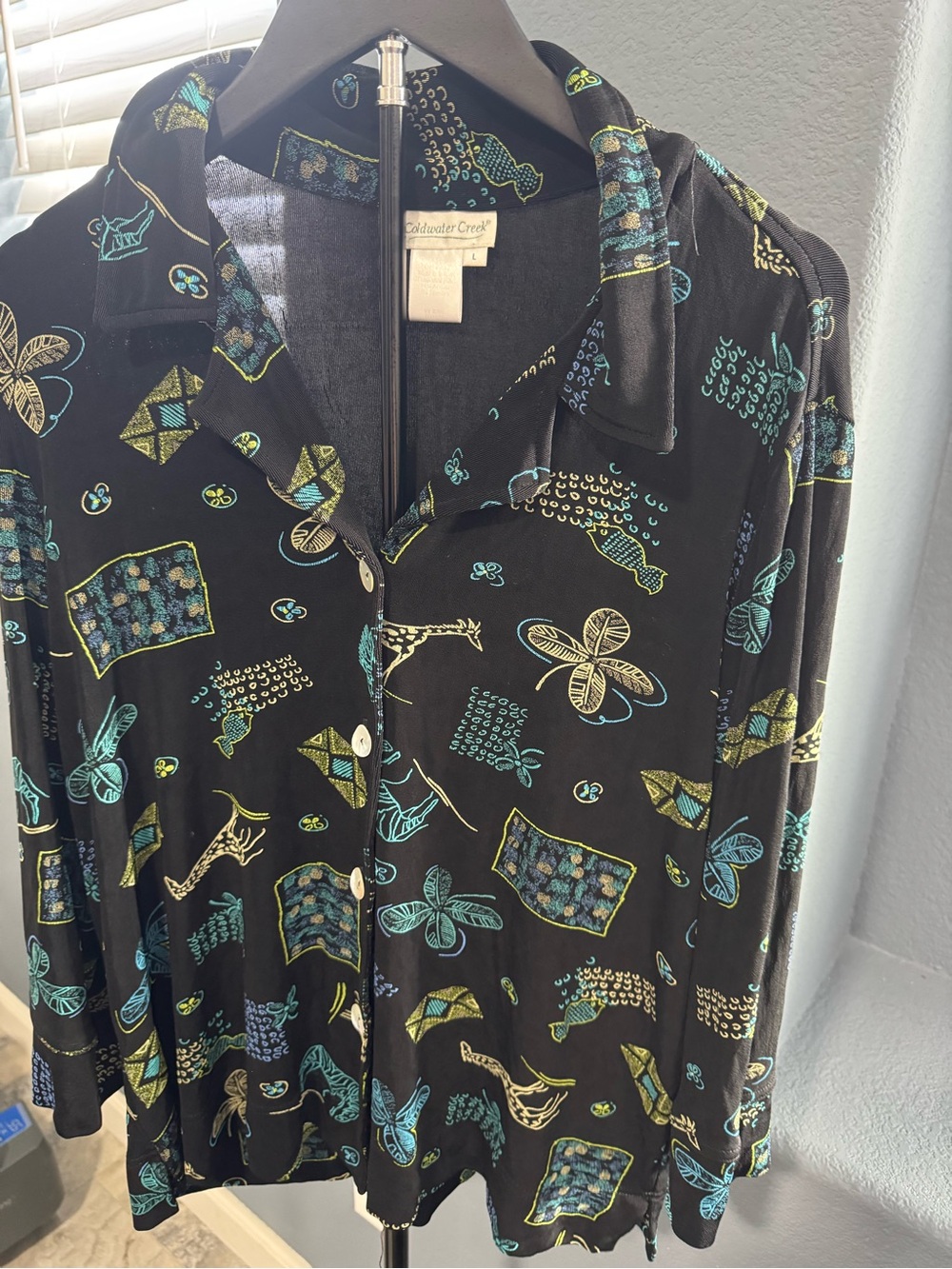 Coldwater Creek Black Top with Teal Accent